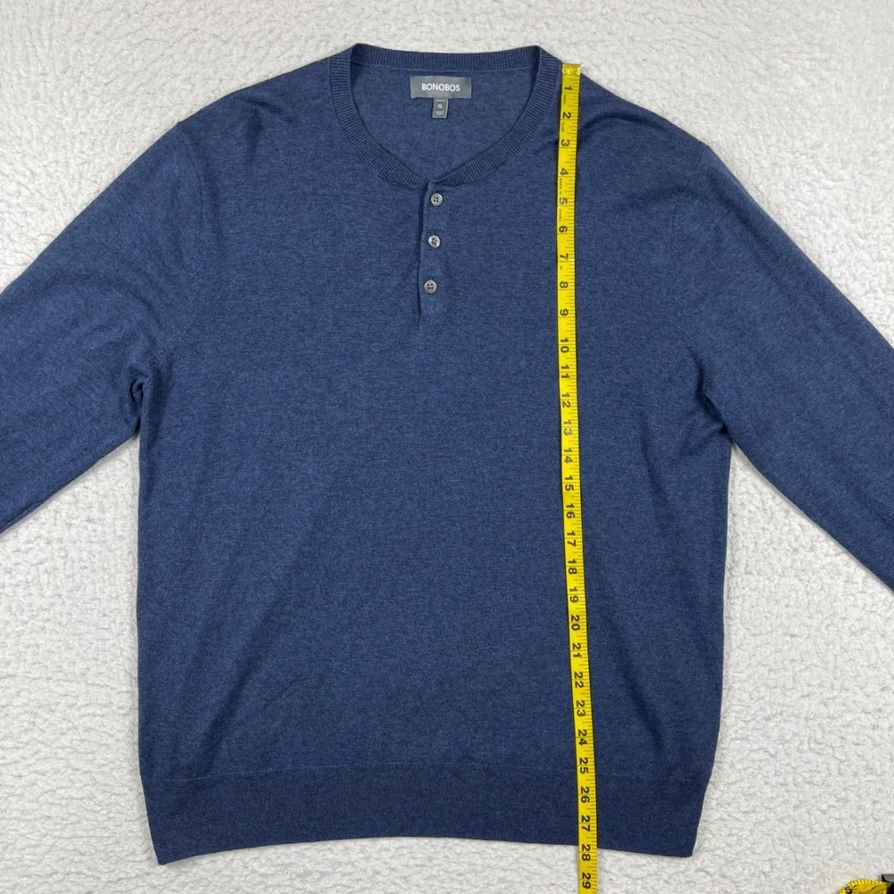 Bonobos‎ Henley Sweater Mens XL Blue Slim Fit Cotton Linen Blend Knit